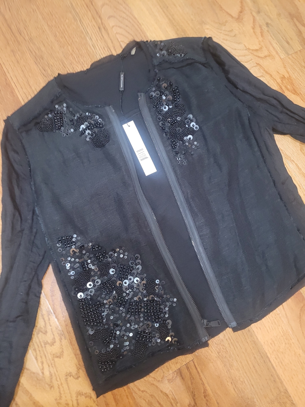 Elie Tahari Black Sequin Bomber Jacket - Picture 2 of 3